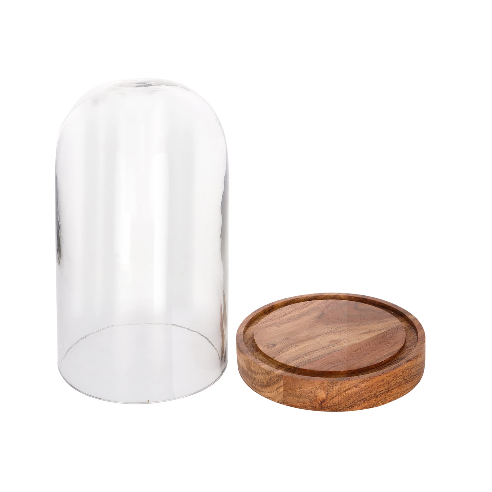 Kraftyhome Decorative Cake Dome | Wooden Cake Stand With Cloche/Dome | Decorative Clear Glass Dome, Cloche Bell Jar Display | De